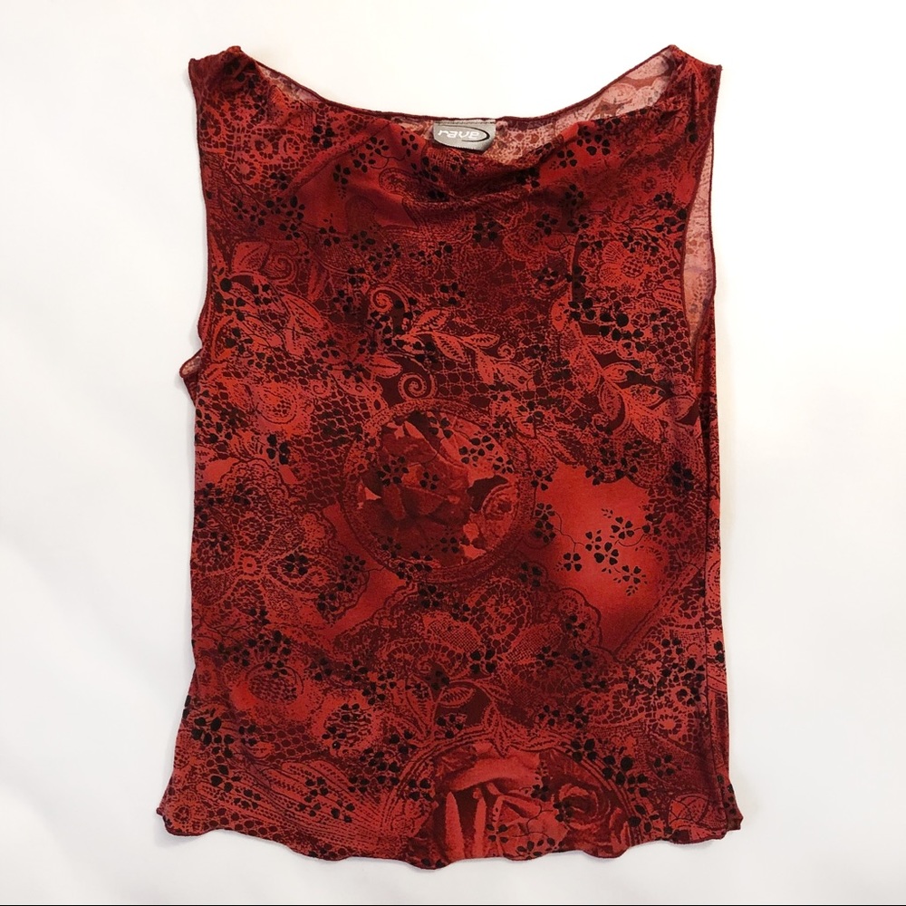 3for$10 Red Vintage Print Sleeveless Blouse sz S